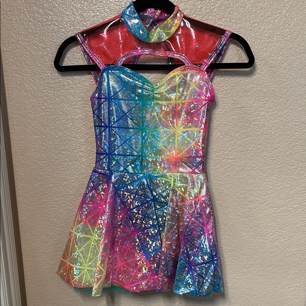 Weissman Holographic Kids Dance Costume in Pink, Blue, and Gold